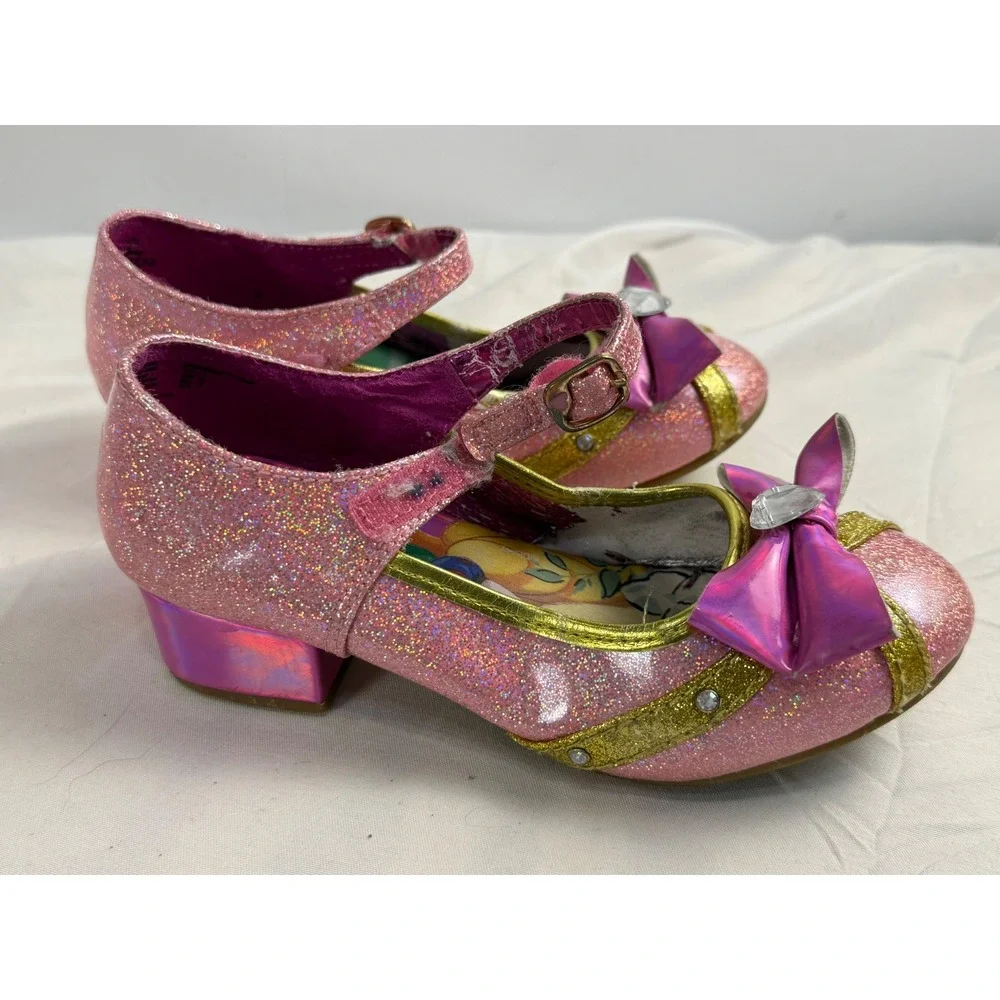 Disney Princess Pink Glitter Mary Jane Dress Shoes Heart Gem Bow Girls Size 12